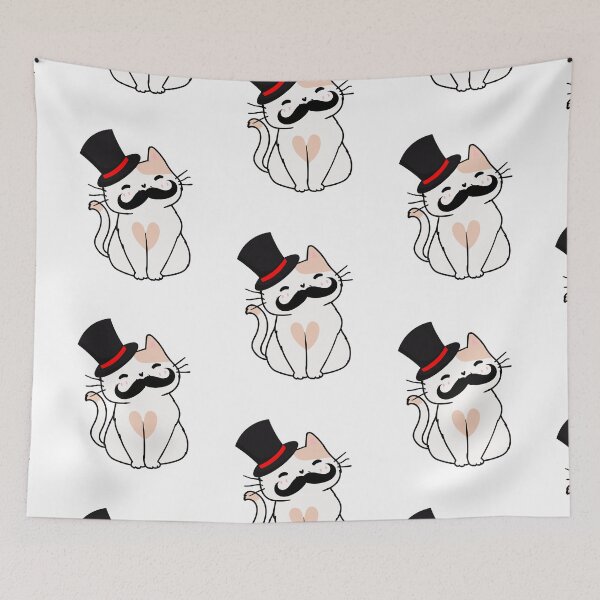Item preview, Sophisticated White Cat Wearing Top Hat and fake moustache designed and sold by Pet Station.