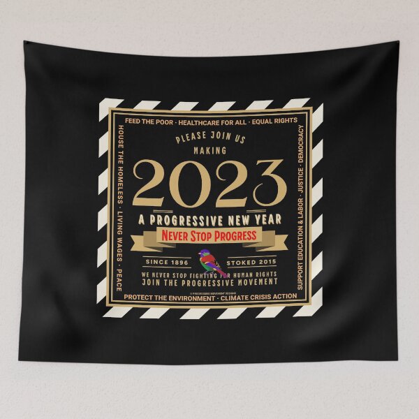 Item preview, PMD00212 Progressive Movement Designs Have a Progressive New Year 2023 on black with Progresive Birdie designed and sold by ProgressiveLeft.
