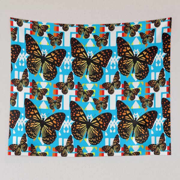 Item preview, Sky Blue  / White  / Fire Color  Native Butterfly Blanket Print  designed and sold by JMWCD.