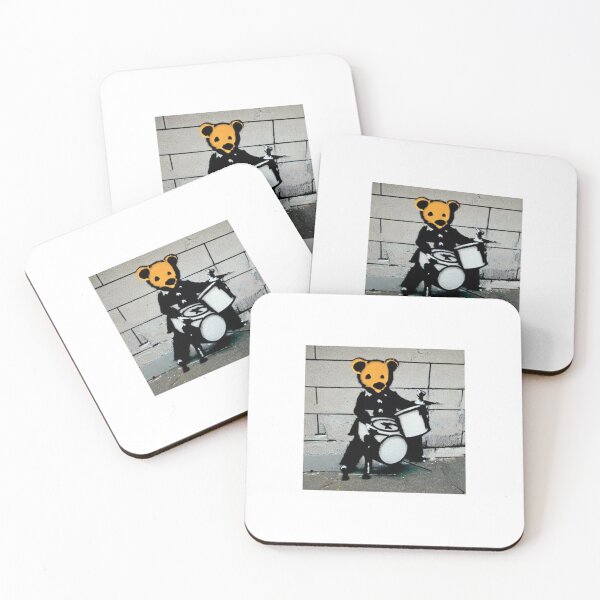 Item preview, Musician Teddy Bear playing drums | Banksy-inspired original street art stencil mural designed and sold by ArtworkbyEmmy.