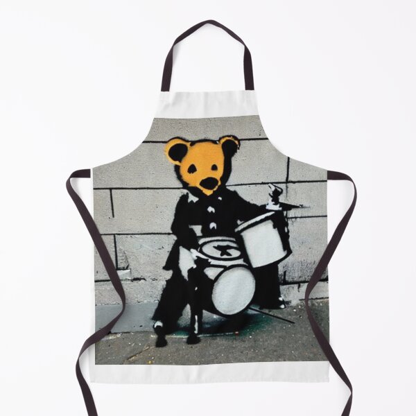 Item preview, Musician Teddy Bear playing drums | Banksy-inspired original street art stencil mural designed and sold by ArtworkbyEmmy.