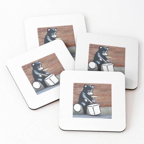 Item preview, Musician Teddy Bear playing drums | Banksy-inspired original street art stencil mural designed and sold by ArtworkbyEmmy.