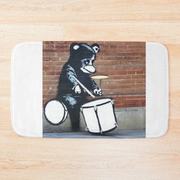 Item preview, Musician Teddy Bear playing drums | Banksy-inspired original street art stencil mural designed and sold by ArtworkbyEmmy.