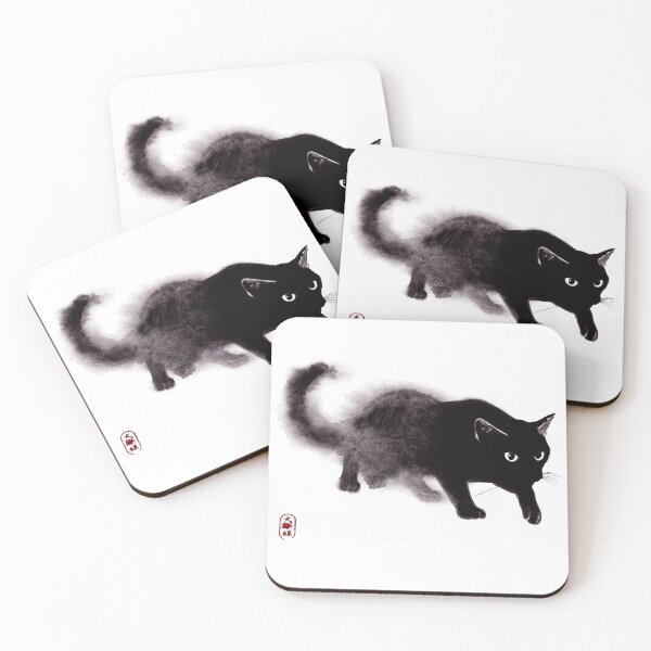Item preview, Black Cat art - wet watercolor illustration designed and sold by ArtProvocation.