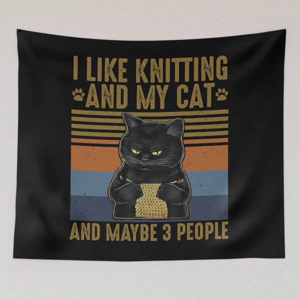 Item preview, I Like Knitting My Cat and Maybe 3 People Cat Lovers Vintage Funny Cat Lovers And Knitting  Knitter Yarn Gifts designed and sold by Unicorny-Design.