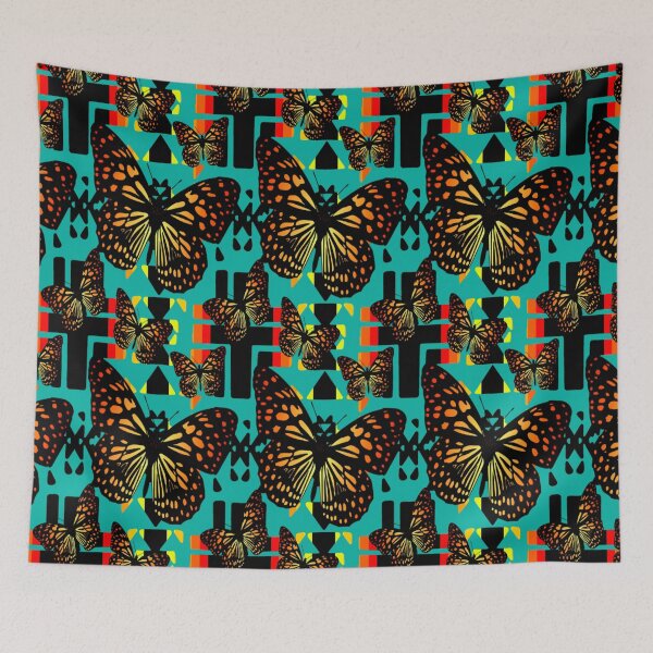 Item preview, Turquoise / Black / Fire Color  Native Butterfly Blanket Print  designed and sold by JMWCD.