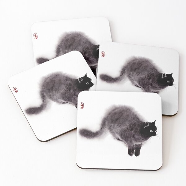 Item preview, Wet watercolor Black Cat illustration in Zen style designed and sold by ArtProvocation.