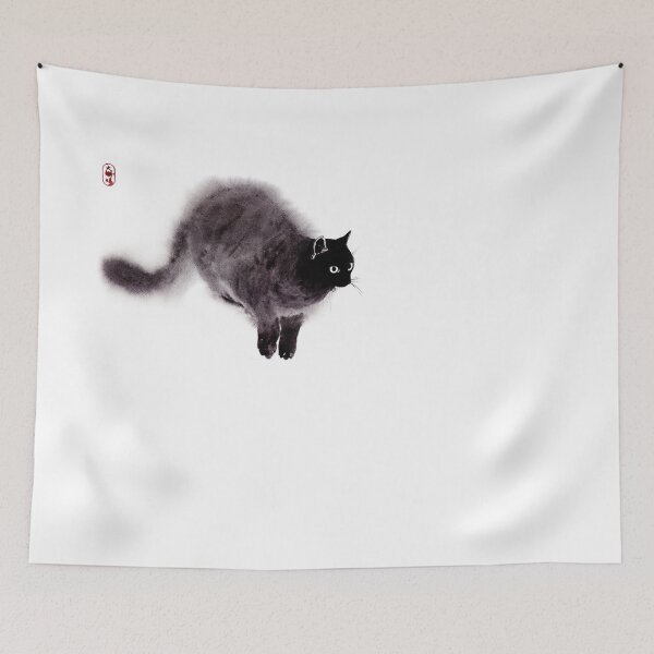 Item preview, Wet watercolor Black Cat illustration in Zen style designed and sold by ArtProvocation.