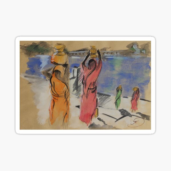 Women carrying water from Pushkar Lake Sticker