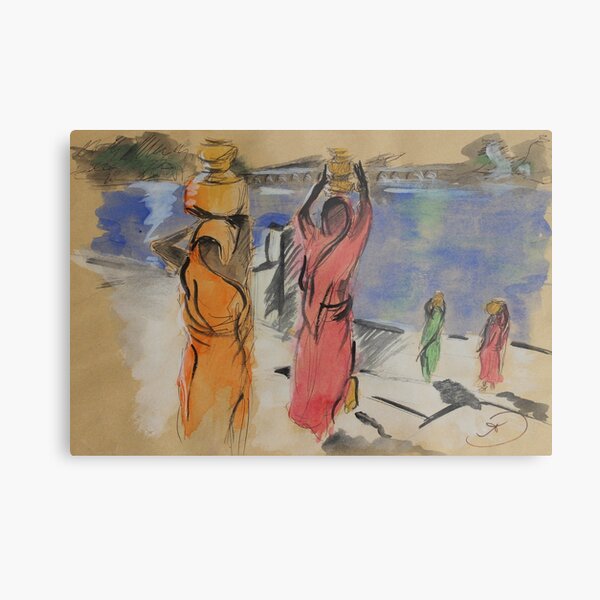 Women carrying water from Pushkar Lake Metal Print