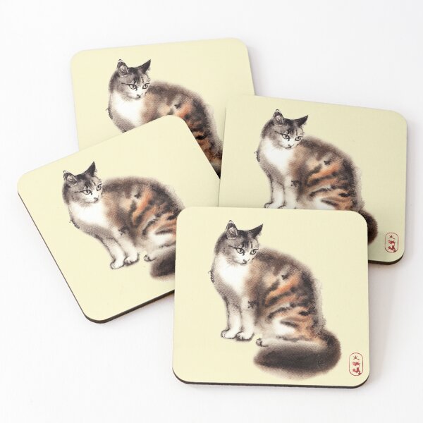Item preview, Wet watercolor Cat illustration in Zen style designed and sold by ArtProvocation.
