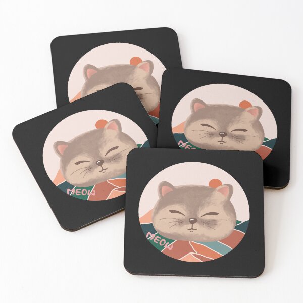 Item preview, Kawaii Cat Head/face Meow, Berge Color Circle Sun And Mountains designed and sold by adembulut.