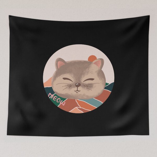 Item preview, Kawaii Cat Head/face Meow, Berge Color Circle Sun And Mountains designed and sold by adembulut.