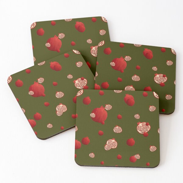 Item preview, Pomegranate red half ornate pattern a watercolor green designed and sold by Yana Mustafina | Boho Soulful Designs.