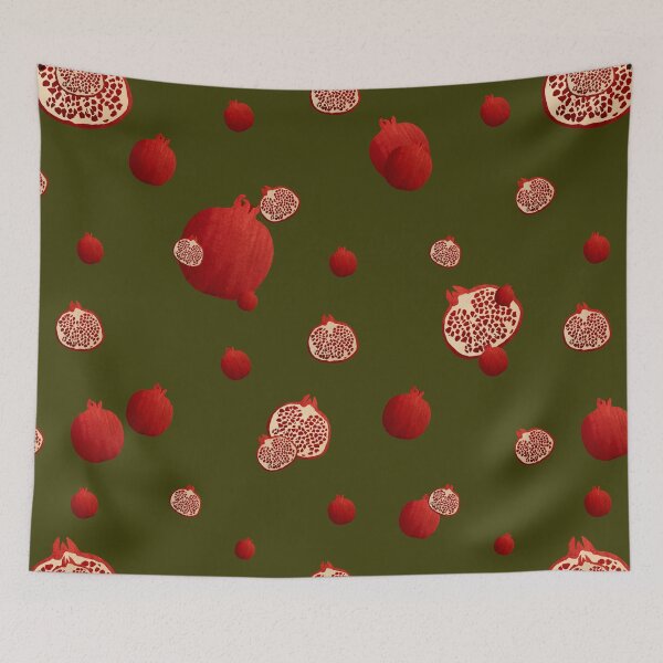 Item preview, Pomegranate red half ornate pattern a watercolor green designed and sold by Yana Mustafina | Boho Soulful Designs.