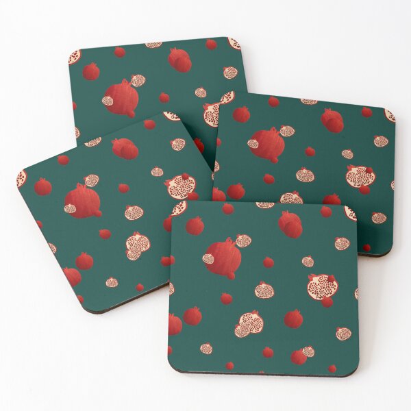 Item preview, Pomegranate red half ornate pattern a watercolor turquoise designed and sold by Yana Mustafina | Boho Soulful Designs.