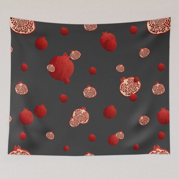 Item preview, Pomegranate red half ornate pattern a watercolor grey designed and sold by Yana Mustafina | Boho Soulful Designs.