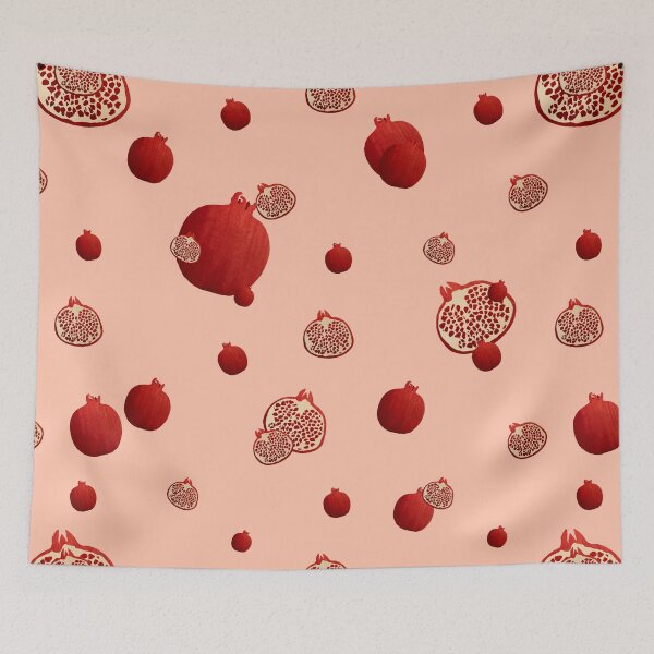 Item preview, Pomegranate red half ornate pattern a watercolor pink designed and sold by Yana Mustafina | Boho Soulful Designs.