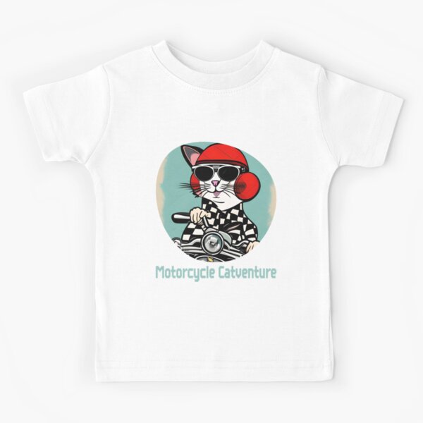 Motorcycle Catventure - Funny Cat on a Blue Motorcycle Kids T-Shirt by LV-creator