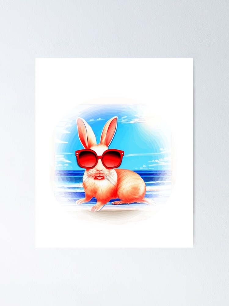 "Funny Bunny Rabbit At Beach Year Of The Rabbit 2023 Easter Bunny" Poster for Sale by