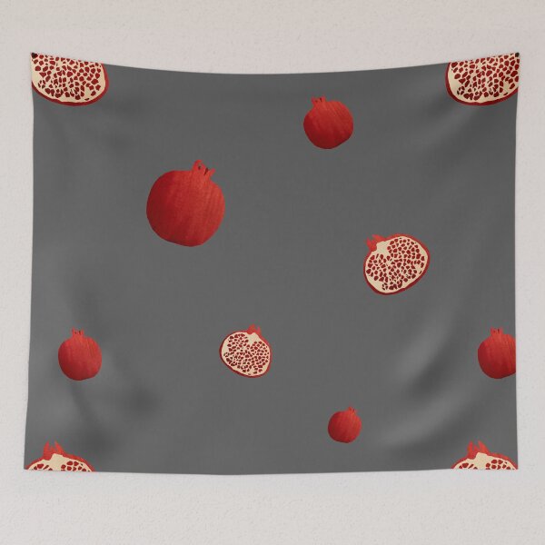 Item preview, Pomegranate red half simple pattern a watercolor grey designed and sold by Yana Mustafina | Boho Soulful Designs.