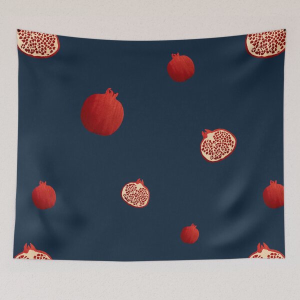 Item preview, Pomegranate red half simple pattern a watercolor blue designed and sold by Yana Mustafina | Boho Soulful Designs.