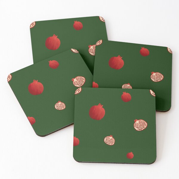 Item preview, Pomegranate red half simple pattern a watercolor green designed and sold by Yana Mustafina | Boho Soulful Designs.