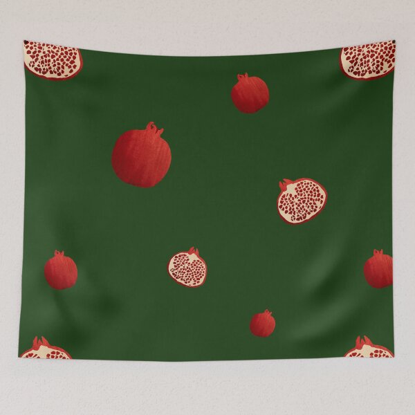 Item preview, Pomegranate red half simple pattern a watercolor green designed and sold by Yana Mustafina | Boho Soulful Designs.