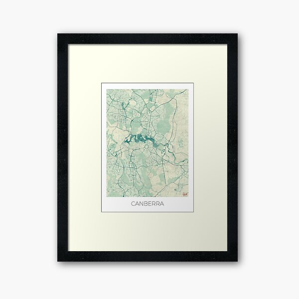Canberra Map Blue Vintage Framed Art Print