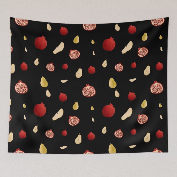 Item preview, Pomegranate pear half ornate pattern a watercolor black designed and sold by Yana Mustafina | Boho Soulful Designs.