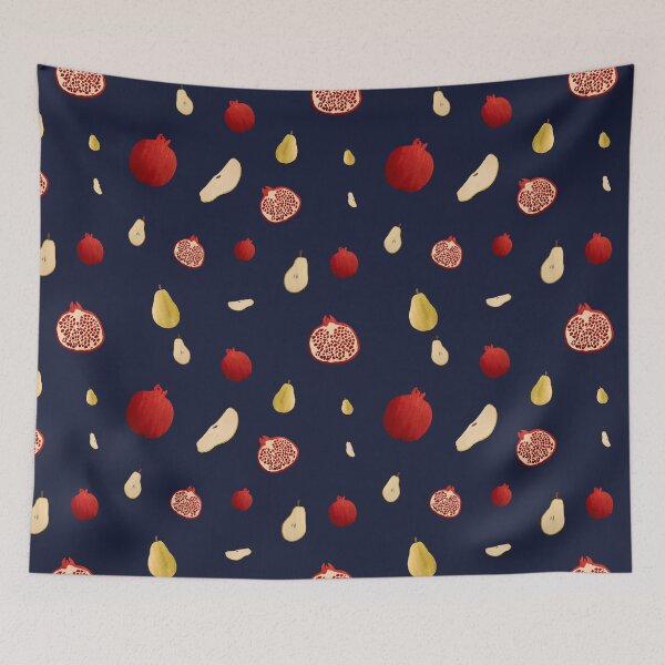 Item preview, Pomegranate pear half ornate pattern a watercolor blue designed and sold by Yana Mustafina | Boho Soulful Designs.