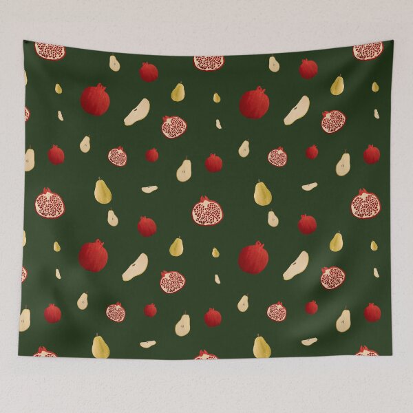 Item preview, Pomegranate pear half ornate pattern a watercolor green designed and sold by Yana Mustafina | Boho Soulful Designs.