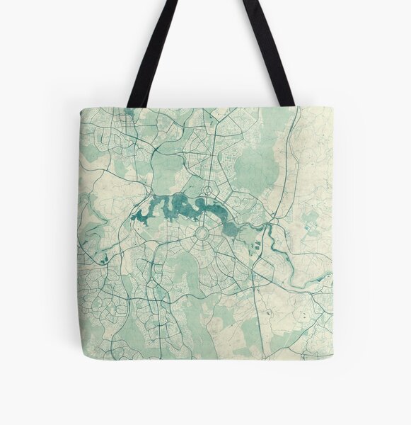 Canberra Map Blue Vintage All Over Print Tote Bag