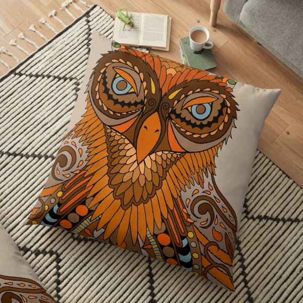 Owl - brown orange Floor Pillow