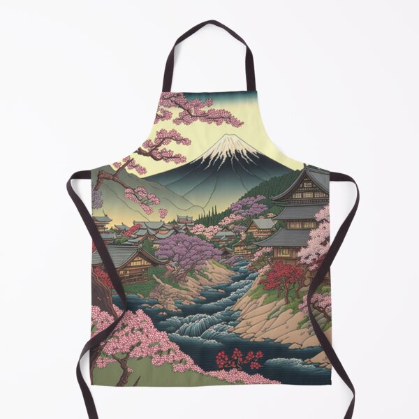 Item preview, Traditional Japanese Manga Village with Flowing River and Cherry Blossom Trees designed and sold by ArthurTrombley.