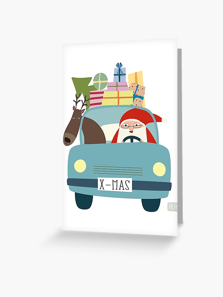 Weihnachtsmann und Rentier im Auto Greeting Card for Sale by Ulrike  Früchtnicht