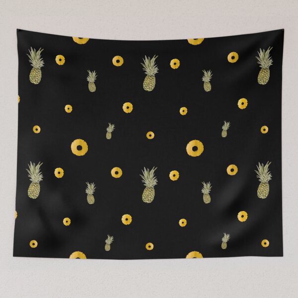 Item preview, Pineapple yellow fruit pattern watercolor black designed and sold by Yana Mustafina | Boho Soulful Designs.