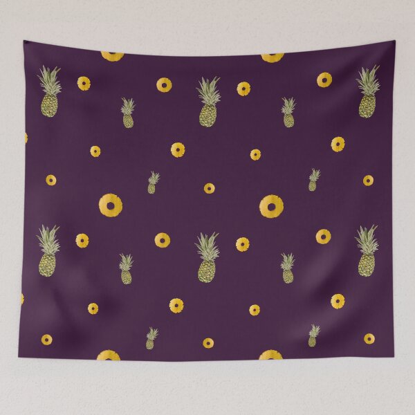 Item preview, Pineapple yellow fruit pattern watercolor violet designed and sold by Yana Mustafina | Boho Soulful Designs.