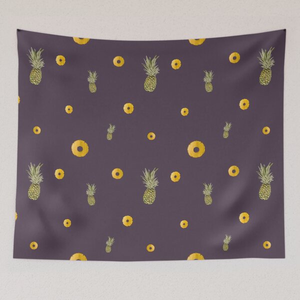 Item preview, Pineapple yellow fruit pattern watercolor purple designed and sold by Yana Mustafina | Boho Soulful Designs.