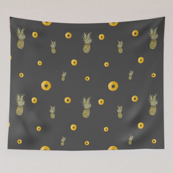 Item preview, Pineapple yellow fruit pattern watercolor grey designed and sold by Yana Mustafina | Boho Soulful Designs.
