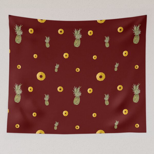 Item preview, Pineapple yellow fruit pattern watercolor red designed and sold by Yana Mustafina | Boho Soulful Designs.