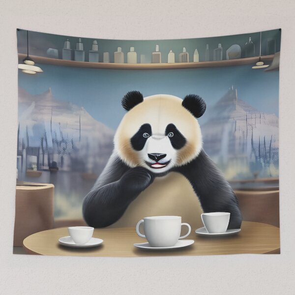 Item preview, Panda in a Coffee Shop - AI Art designed and sold by Lola Mystique Boutique.