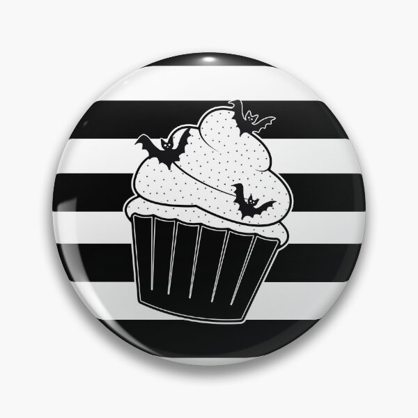 Item preview, Goth Cupcake Pastry Lover Black White Stripes Pattern Black Bats Sweets designed and sold by SoccaTamam.