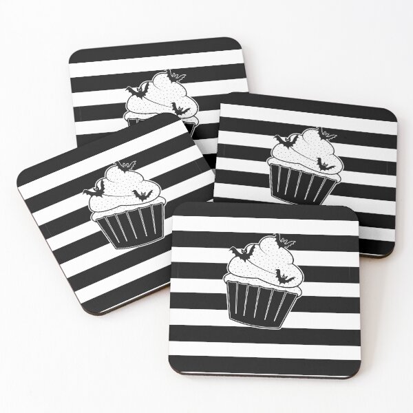 Item preview, Goth Cupcake Pastry Lover Black White Stripes Pattern Black Bats Sweets designed and sold by SoccaTamam.