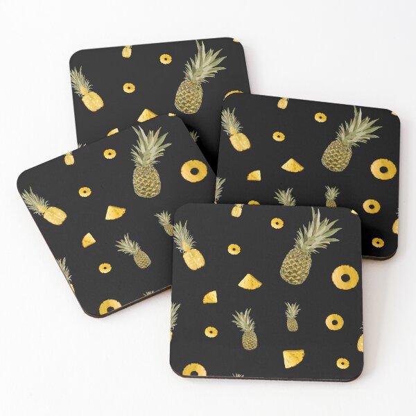 Item preview, Pineapple yellow fruit a cute pattern watercolor black designed and sold by Yana Mustafina | Boho Soulful Designs.