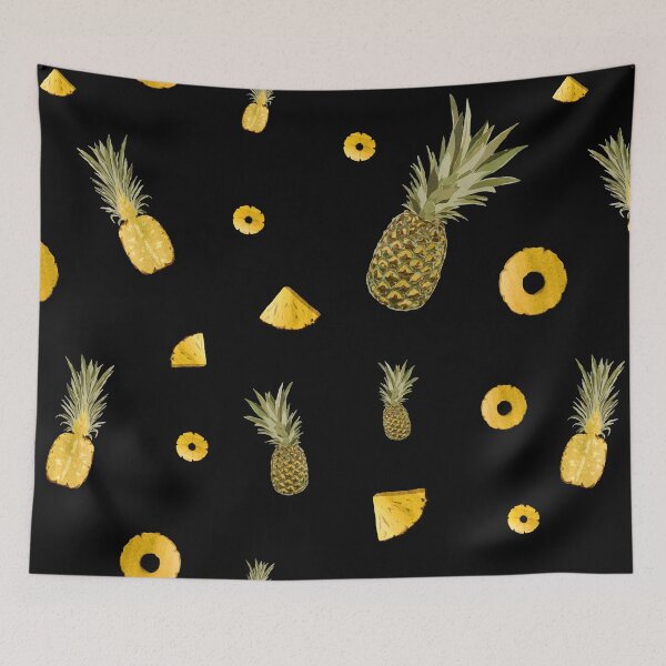 Item preview, Pineapple yellow fruit a cute pattern watercolor black designed and sold by Yana Mustafina | Boho Soulful Designs.