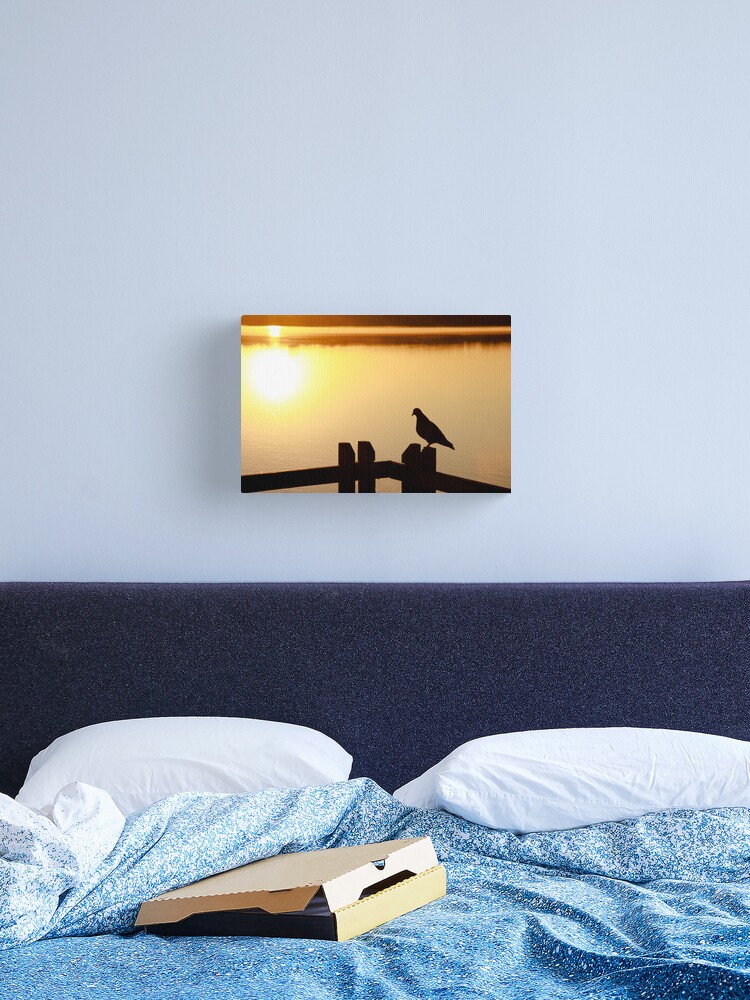 Thumbnail 1 of 3, Canvas Print, Pigeon sitting on the jetty designed and sold by Andreas Koepke.