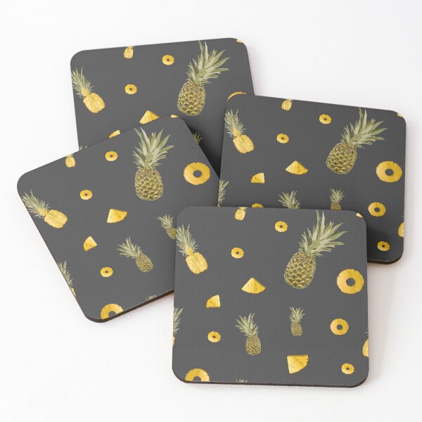 Item preview, Pineapple yellow fruit a cute pattern watercolor grey designed and sold by Yana Mustafina | Boho Soulful Designs.