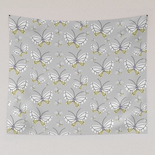 Item preview, Modern Aesthetic Colorful Butterfly Minimalist Pattern Design In The Shades of White & Yellow On A Grey Background  designed and sold by Kodexstore.