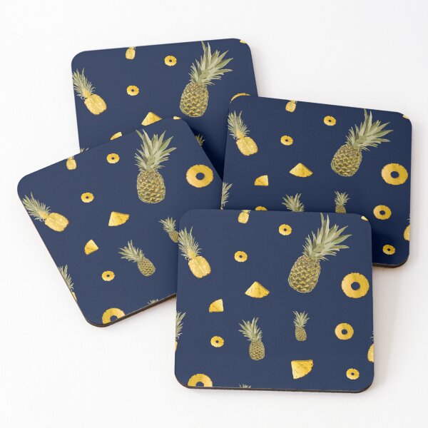 Item preview, Pineapple yellow fruit a cute pattern watercolor blue designed and sold by Yana Mustafina | Boho Soulful Designs.